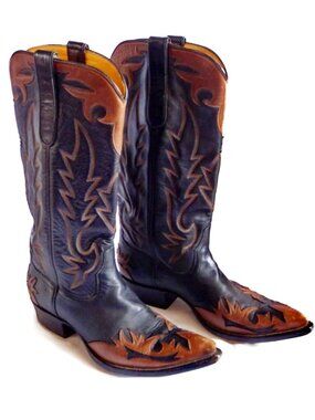 Vtg 90s Custom High Fashion Ladies Two Tone Western Cowboy Boots Hand Tooled 8C